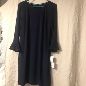 Navy blue dress straight fit knee length.